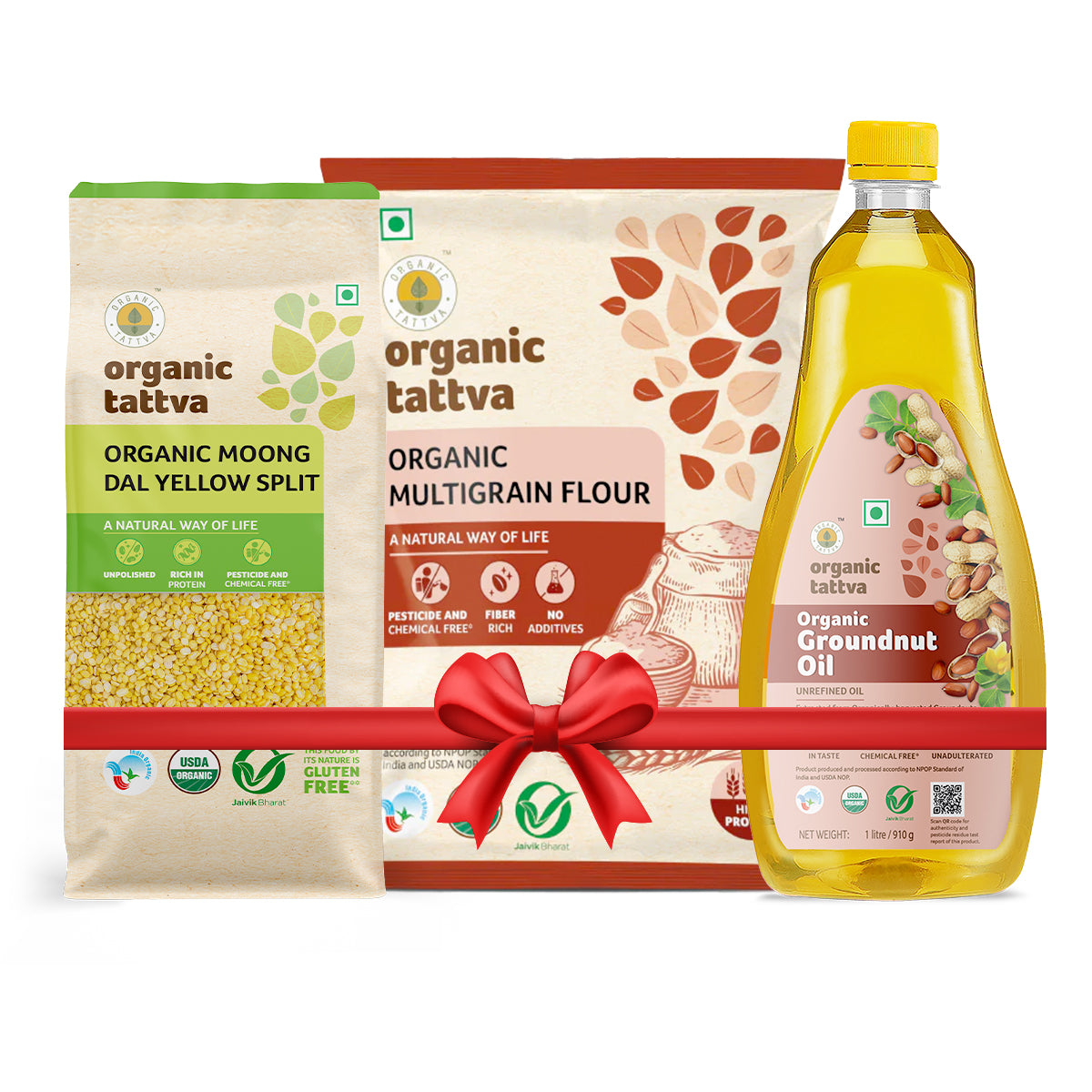 Budget-Friendly Festive Starter Pack - Multigrain Atta – 5kg, Groundnut Oil – 1L, Moong Dal – 1kg