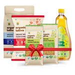 Diwali Rasoi Essentials Pack - Chakki Atta (Whole Wheat) – 5kg, Cold-Pressed Mustard Oil – 1L, Traditional Basmati Rice – 5kg & Arhar Dal – 1kgx2