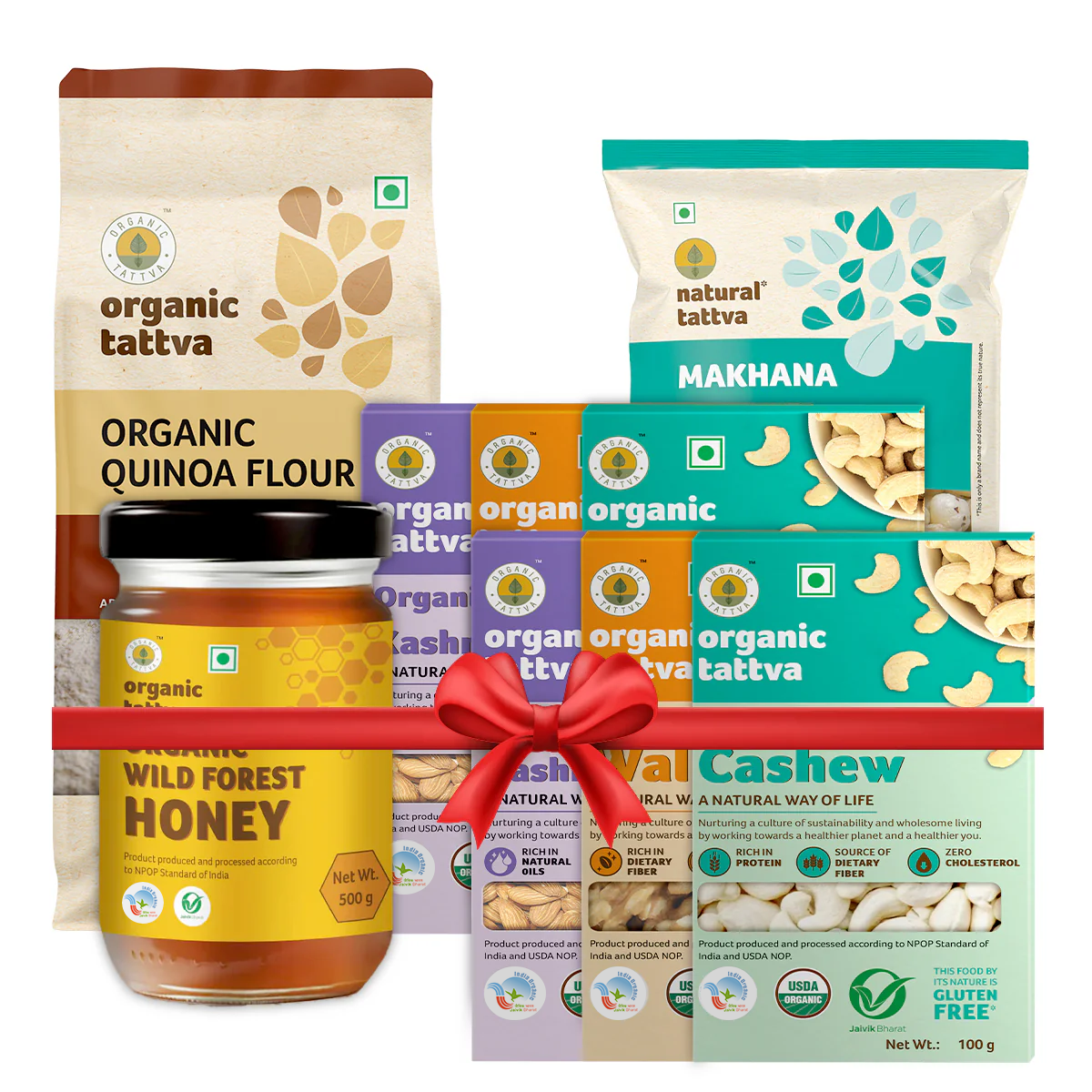 Healthy Snacking Pack - Makhana – 200g, Quinoa Flour – 1kg, Wild Forest Honey – 500g, & Mixed Dry Fruits (Cashew, Walnut, Almonds) – 300gx2