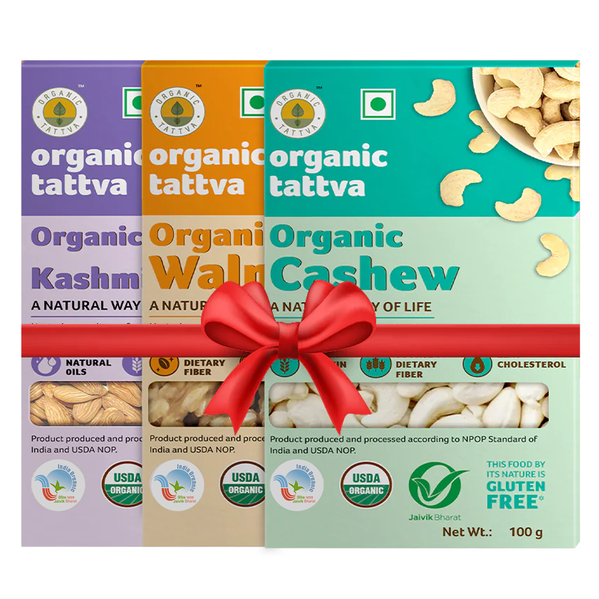 Premium Assorted Organic Dry Fruits Gift Pack - Cashew, Kashmiri Almonds, Walnuts