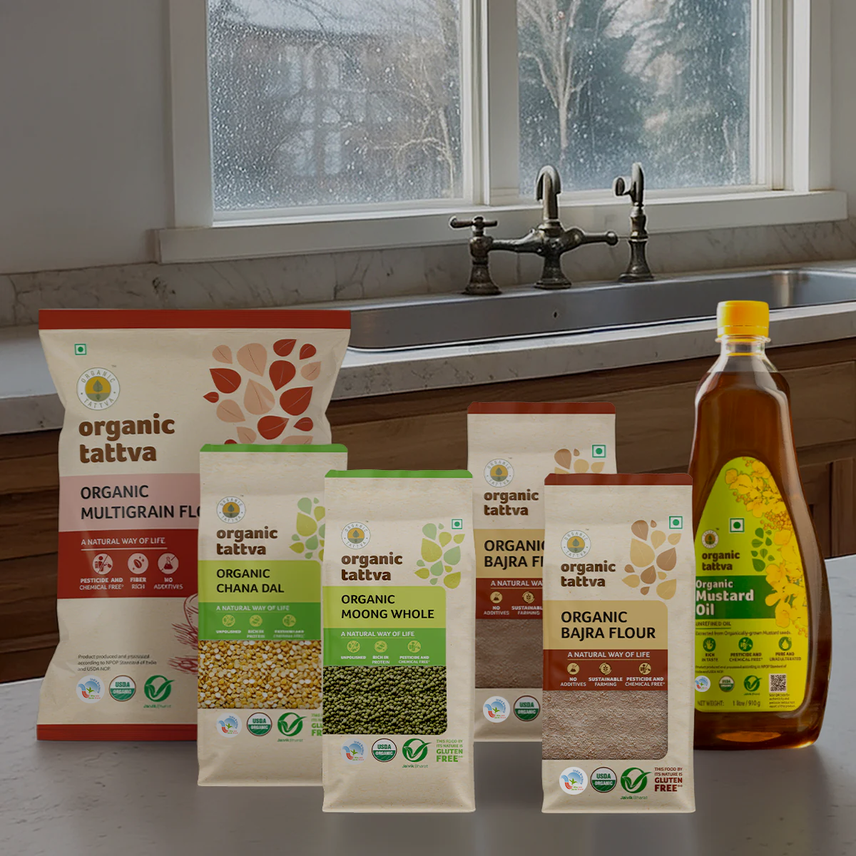 Organic Tattva Winter Kitchen Essentials Family Pack – Mustard Oil, Pulses, Bajra & Multigrain Atta Combo (High Protein, 100% Organic)