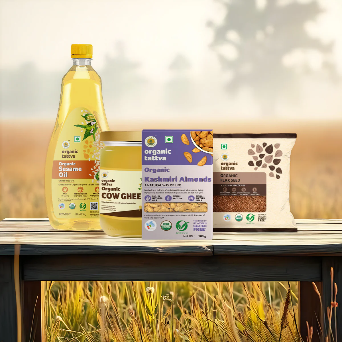 Organic Tattva Nourish & Glow Winter Care Kit – Skin, Hair & Body Nourishment with A2 Ghee, Sesame Oil, Almonds & Flax Seeds (100% Organic)