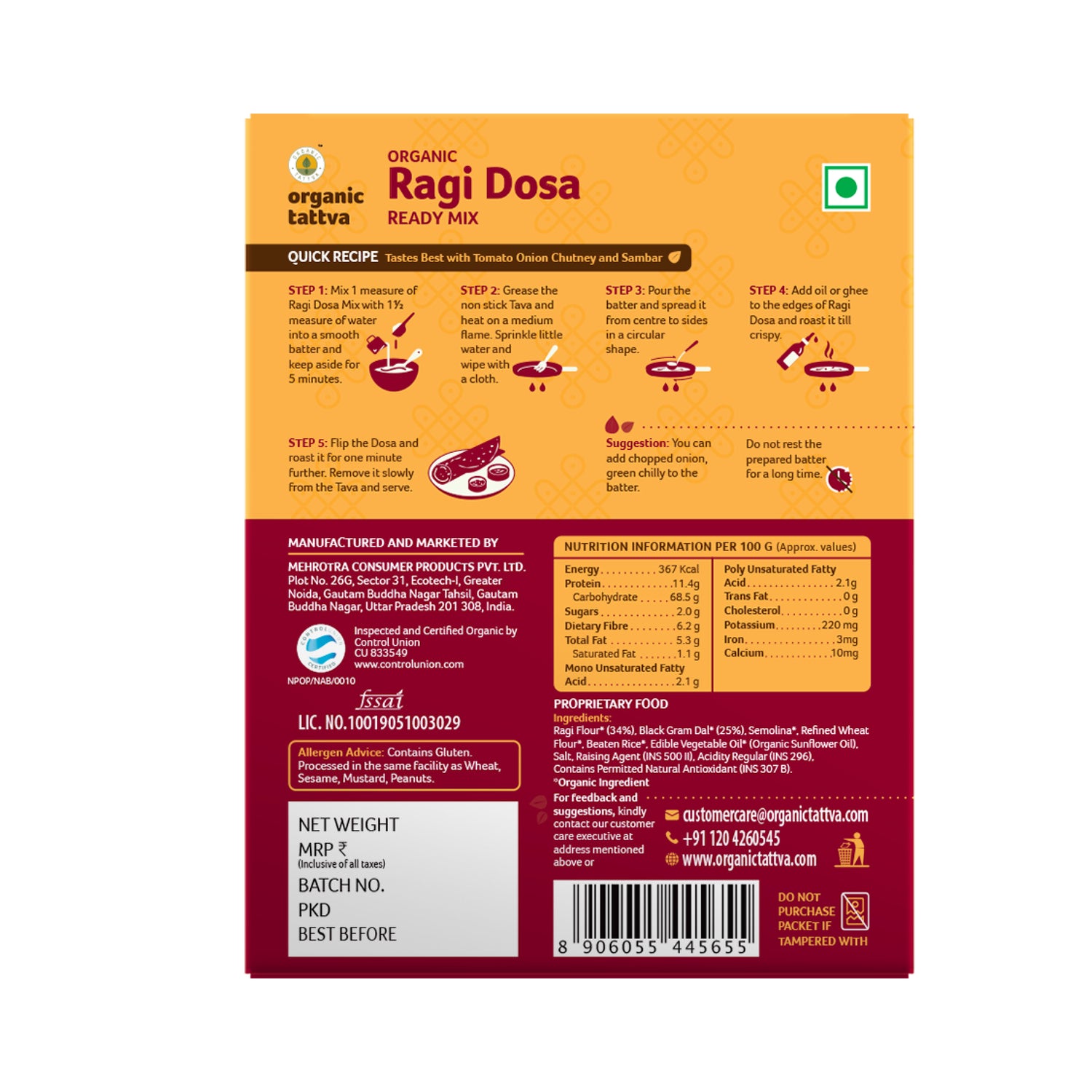 Organic Ragi Dosa Ready Mix