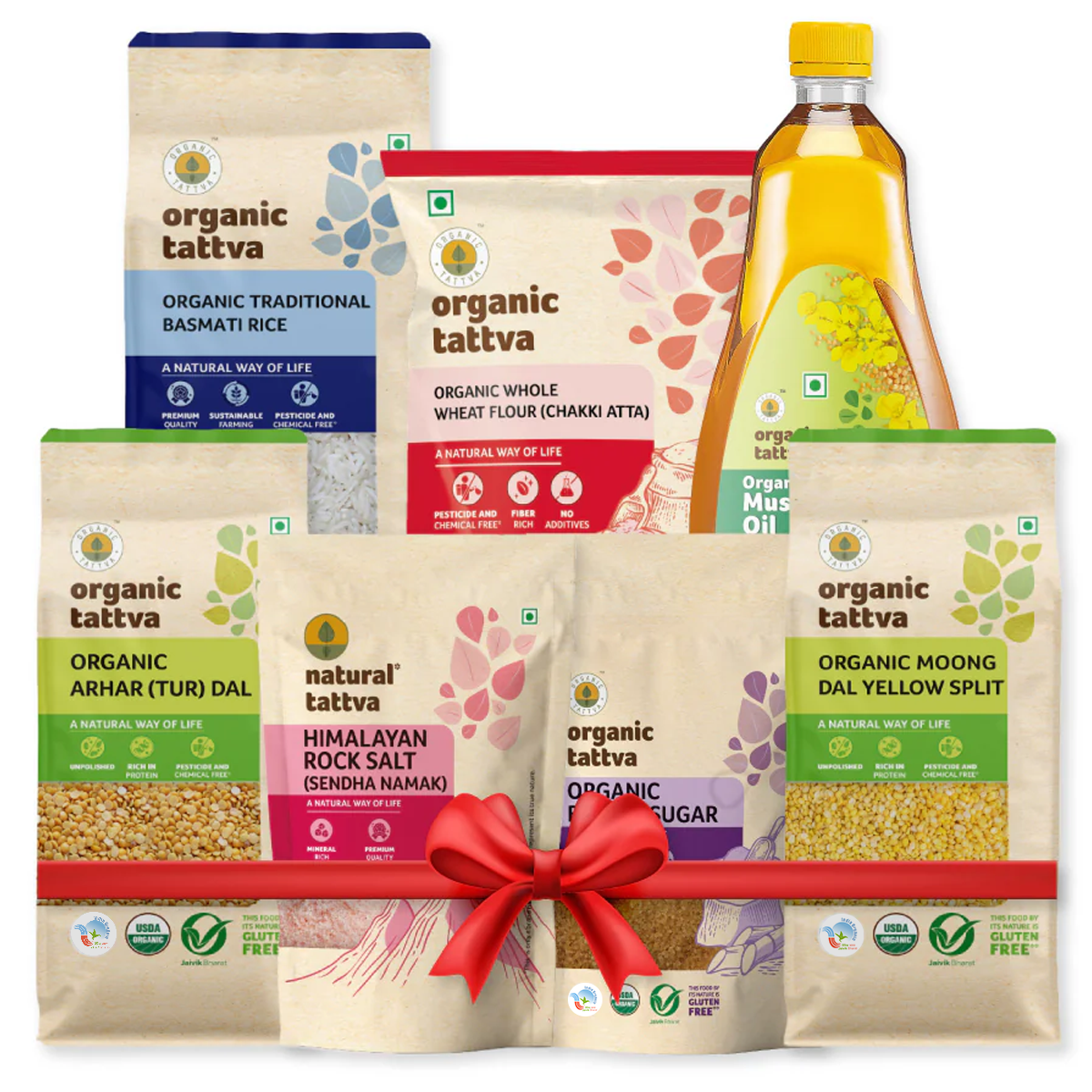 Organic Starter Pack - Wheat flour ,Mustard oil, Basmati Rice, Arhar Dal, Moong Dal, Kabuli chana, Brown sugar, Rock Salt