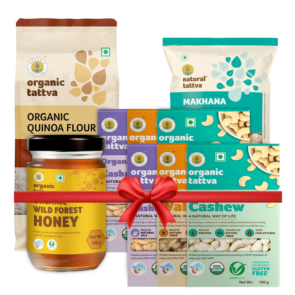 Healthy Snacking Pack - Makhana – 200g, Quinoa Flour – 1kg, Wild Forest Honey – 500g, & Mixed Dry Fruits (Cashew, Walnut, Almonds) – 300gx2
