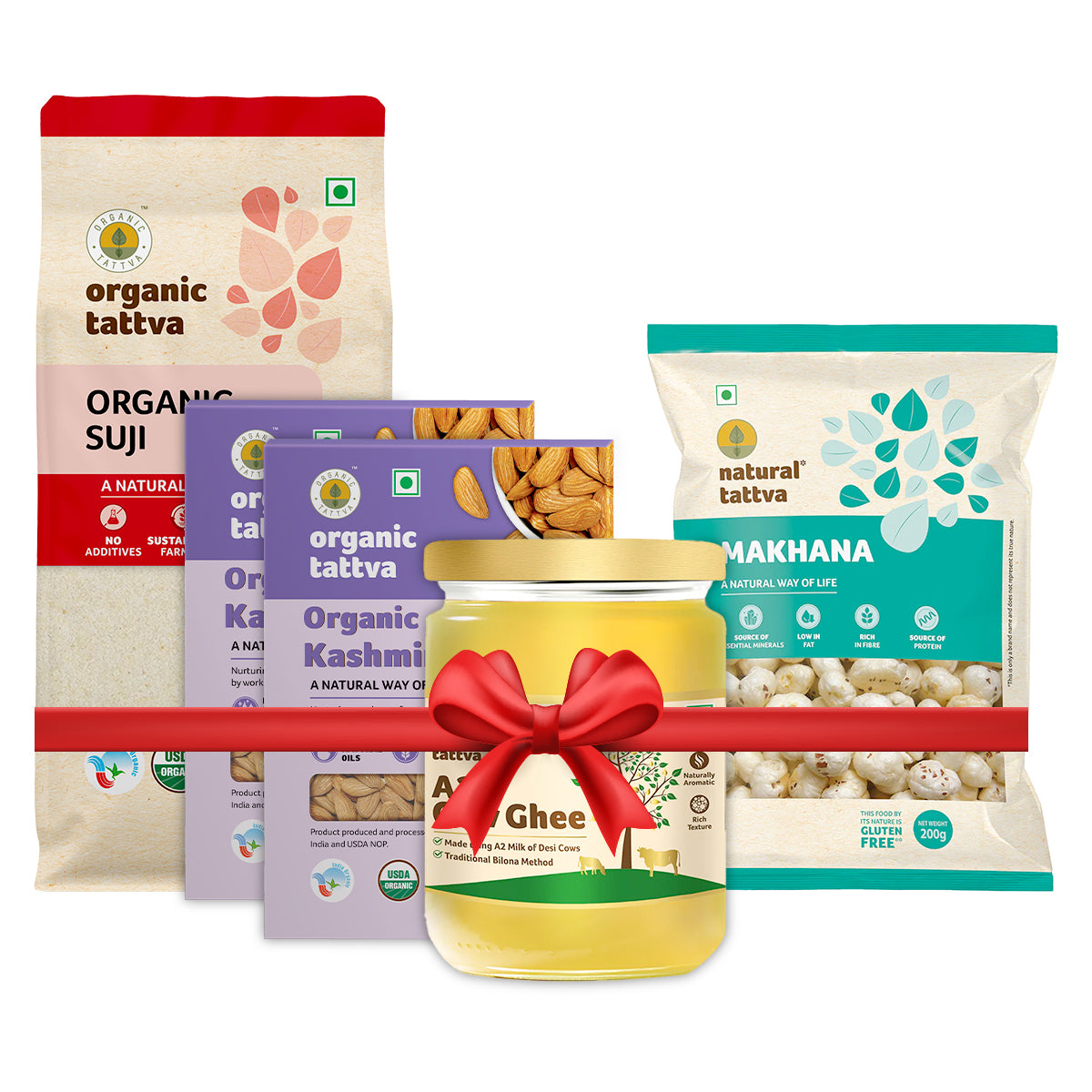 Mithai Master Pack - A2 Cow Ghee – 500ml, Organic Almonds – 250gx2, Suji – 1kg & Makhana – 200g