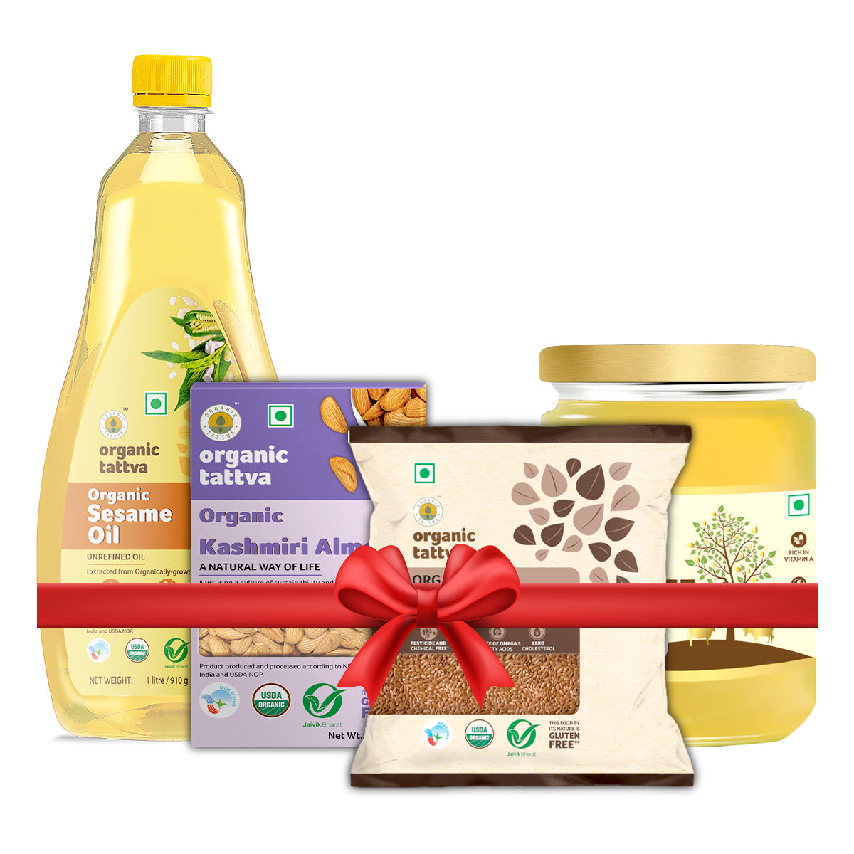 Organic Tattva Nourish & Glow Winter Care Kit – Skin, Hair & Body Nourishment with A2 Ghee, Sesame Oil, Almonds & Flax Seeds (100% Organic)
