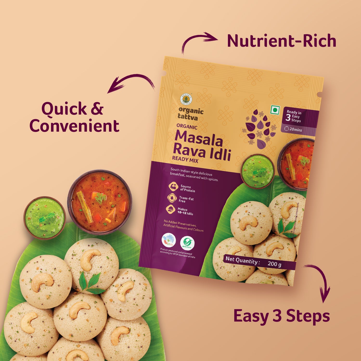 Organic Rice Rava Idli