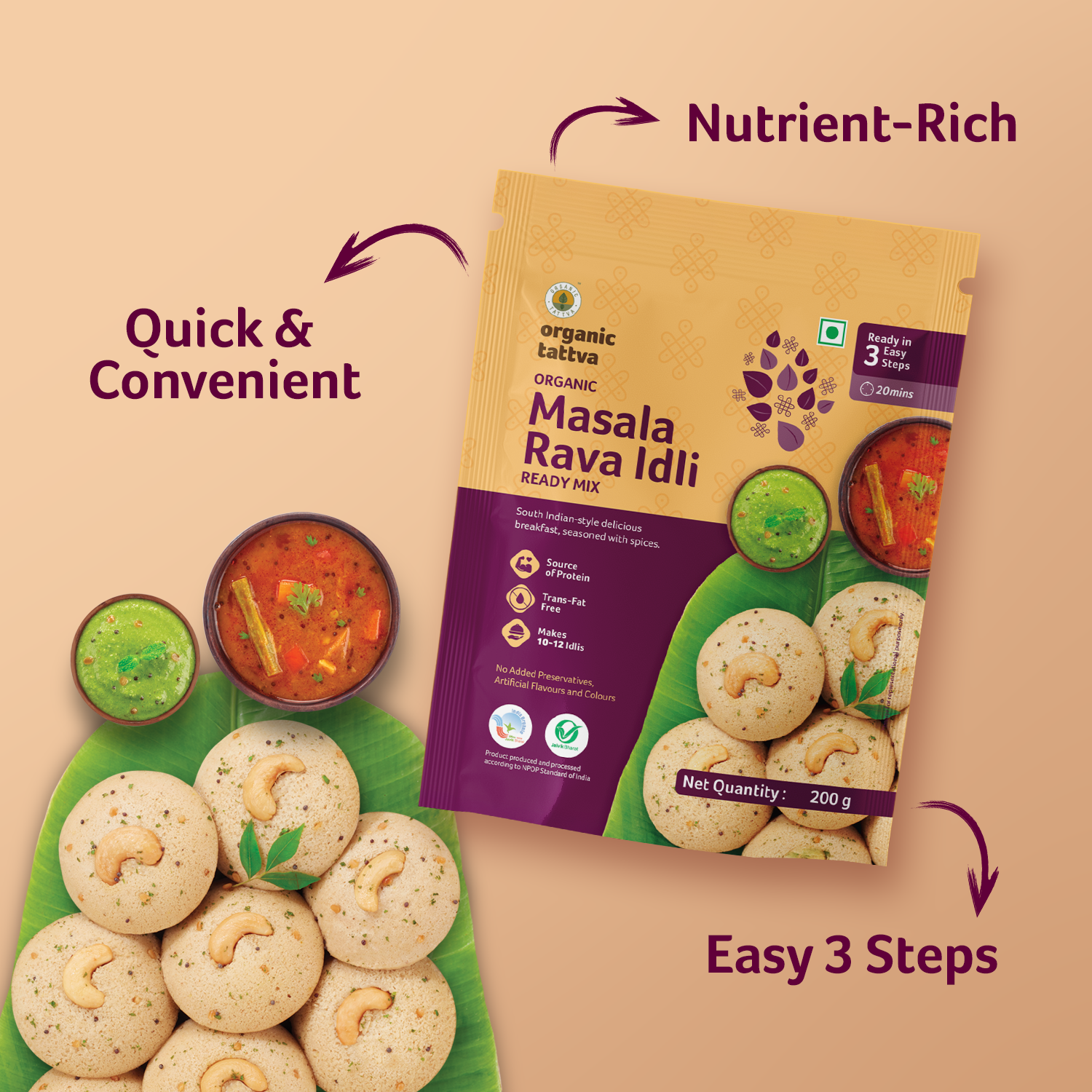 Organic Masala Rava Idli Ready Mix
