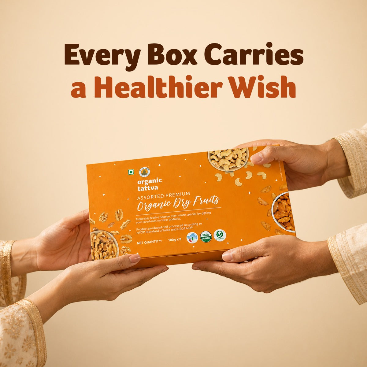 Organic Dry Fruit Celebration Gift Pack ( 100 g Cashew + 100 g Walnut + 100 g Almond )
