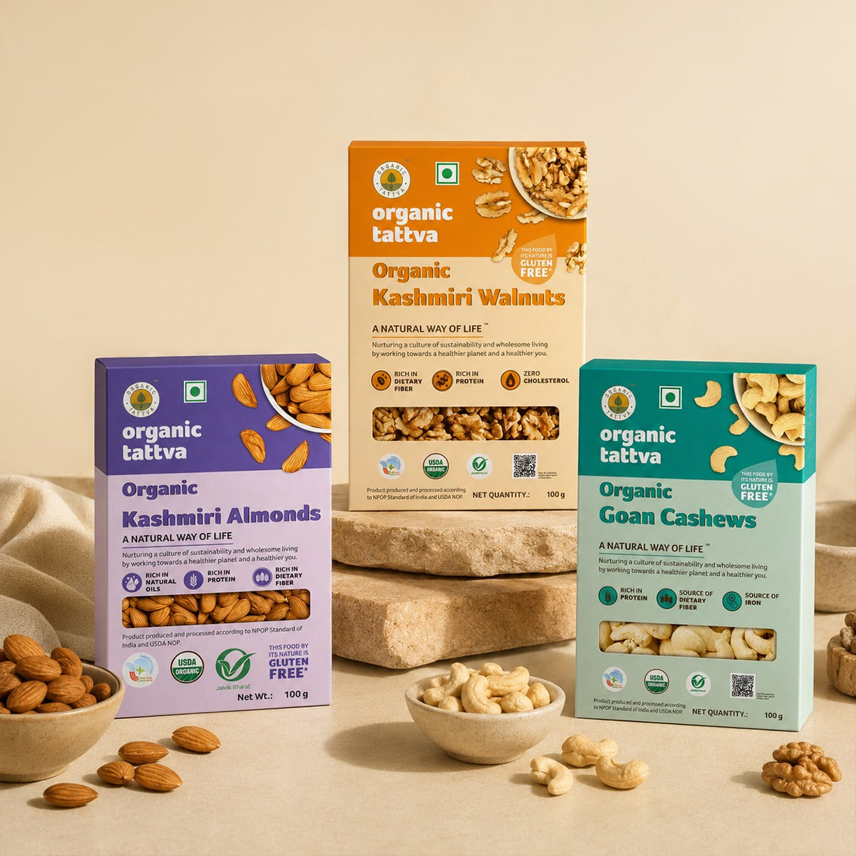 Organic Dry Fruit Celebration Gift Pack ( 100 g Cashew + 100 g Walnut + 100 g Almond )