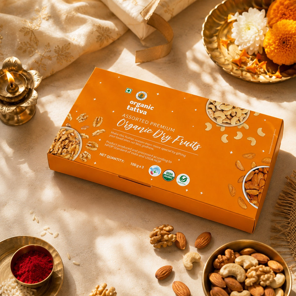 Organic Dry Fruit Celebration Gift Pack ( 100 g Cashew + 100 g Walnut + 100 g Almond )