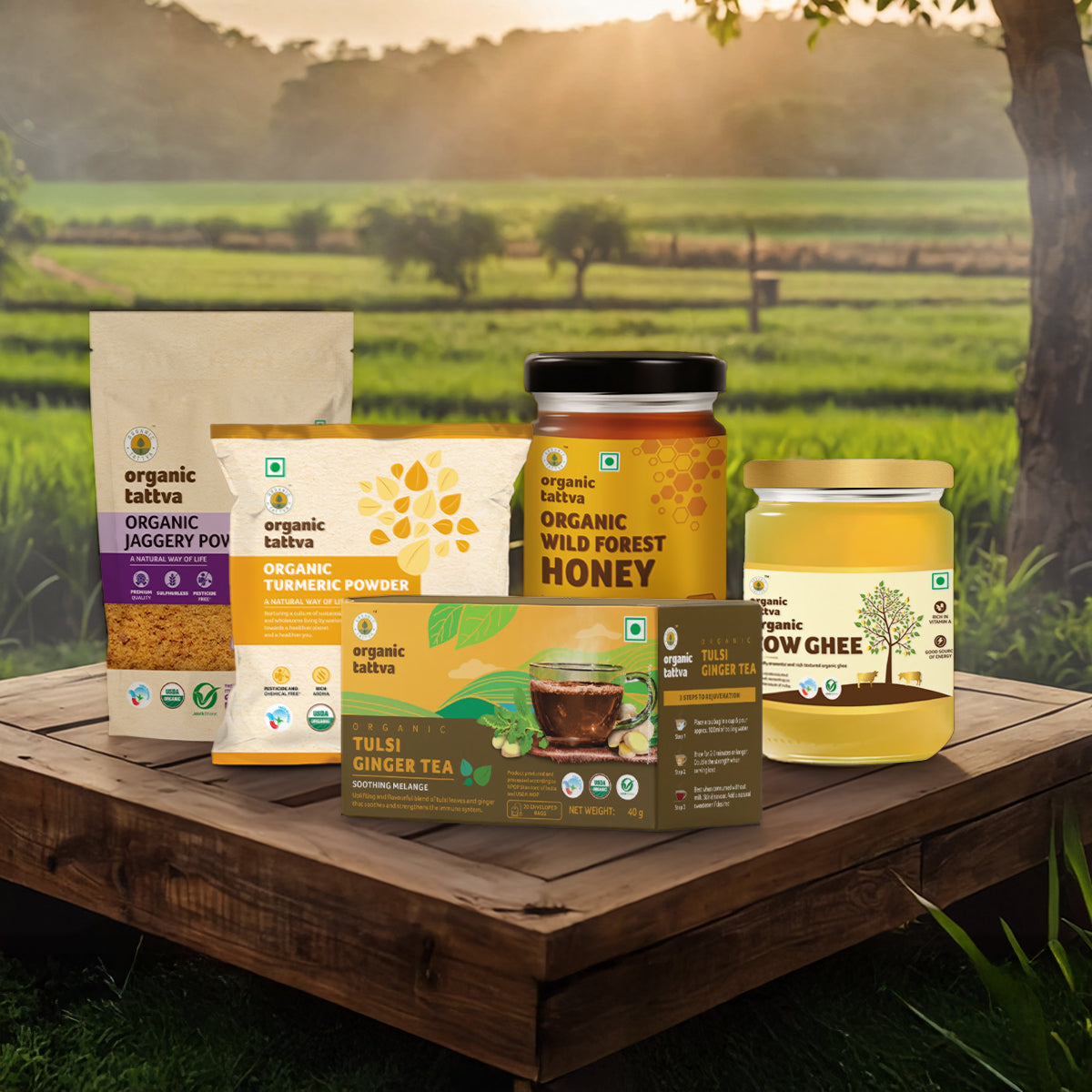 Organic Tattva Winter Wellness Deluxe Combo – Immunity & Energy Booster Kit with A2 Ghee, Turmeric, Jaggery, Honey & Herbal Tea (100% Organic)